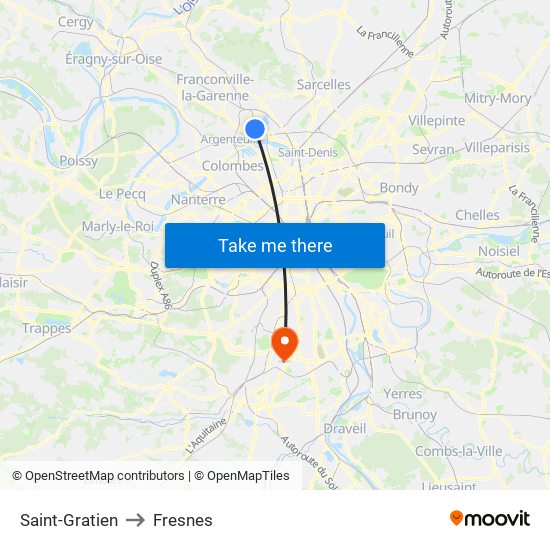 Saint-Gratien to Fresnes map