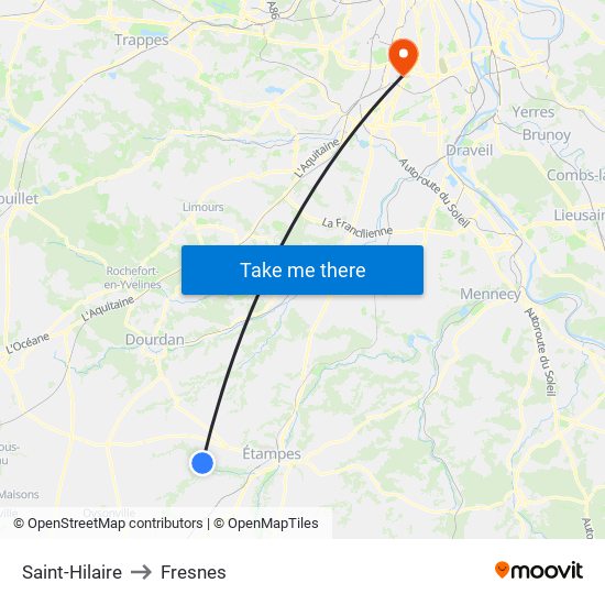 Saint-Hilaire to Fresnes map