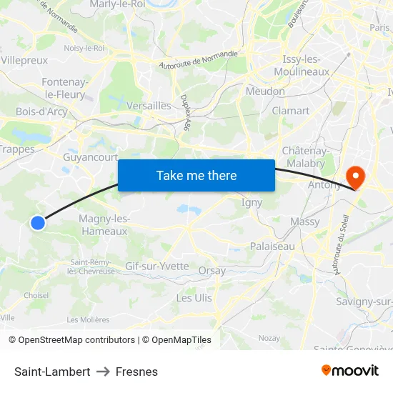 Saint-Lambert to Fresnes map