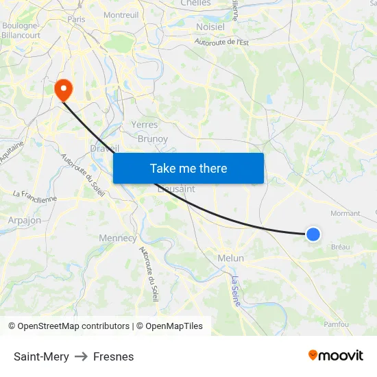 Saint-Mery to Fresnes map