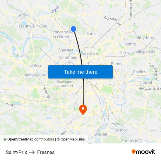 Saint-Prix to Fresnes map
