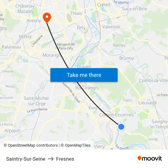 Saintry-Sur-Seine to Fresnes map