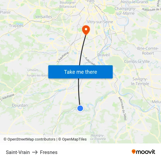 Saint-Vrain to Fresnes map