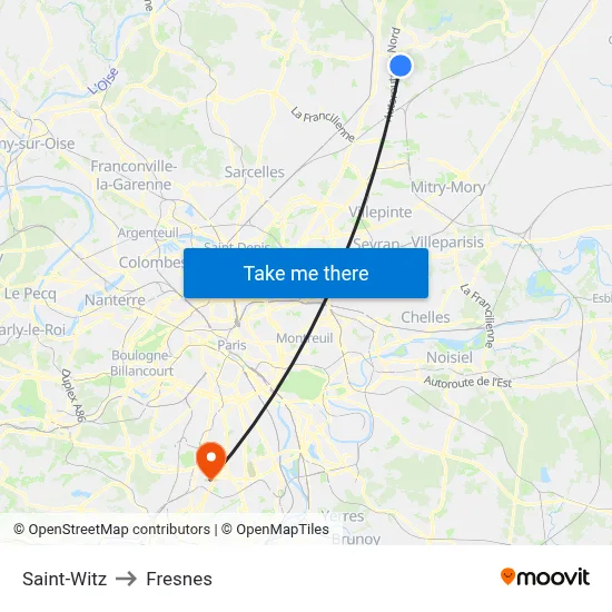 Saint-Witz to Fresnes map