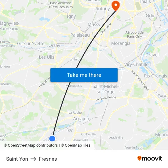 Saint-Yon to Fresnes map