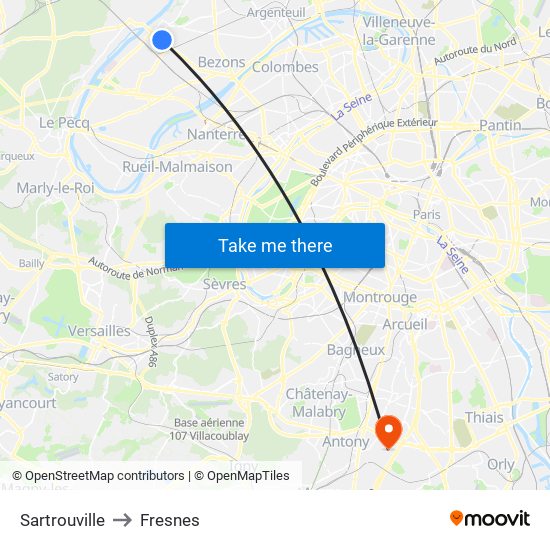 Sartrouville to Fresnes map