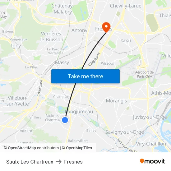 Saulx-Les-Chartreux to Fresnes map