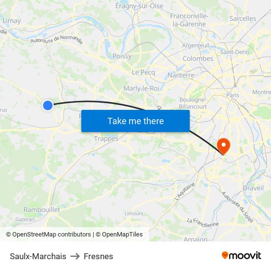Saulx-Marchais to Fresnes map