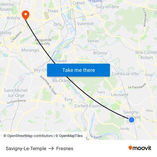Savigny-Le-Temple to Fresnes map