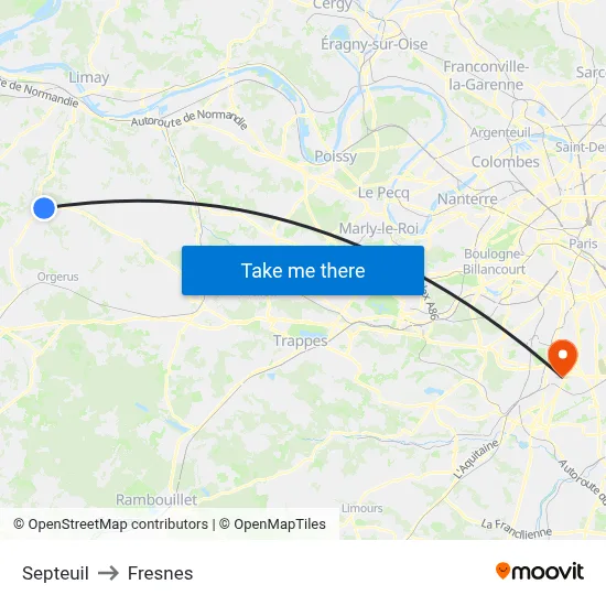 Septeuil to Fresnes map