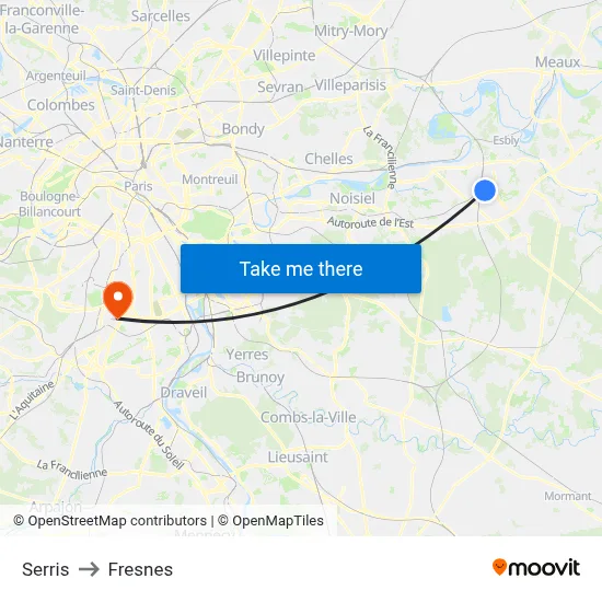 Serris to Fresnes map