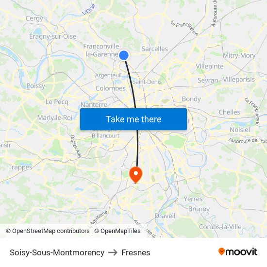 Soisy-Sous-Montmorency to Fresnes map