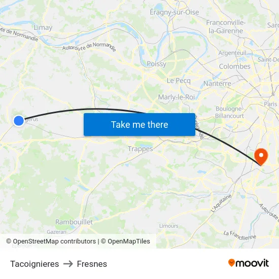 Tacoignieres to Fresnes map