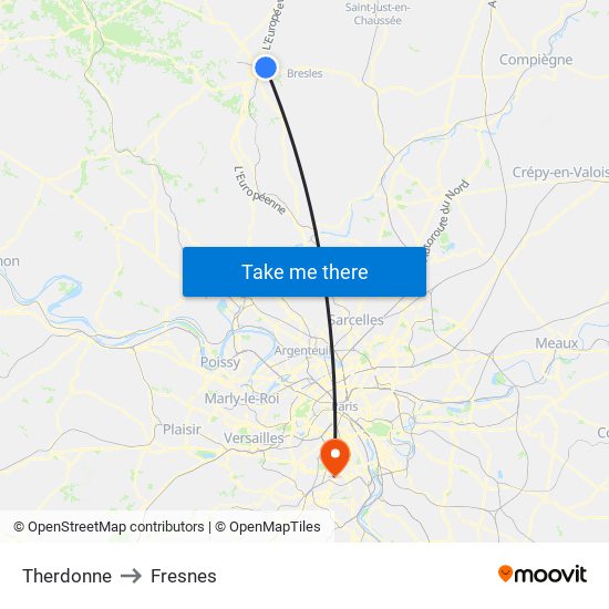 Therdonne to Fresnes map