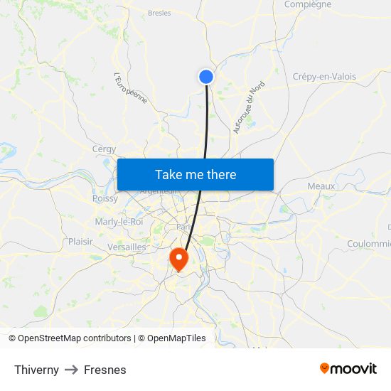 Thiverny to Fresnes map