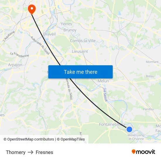 Thomery to Fresnes map