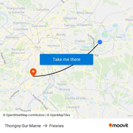 Thorigny-Sur-Marne to Fresnes map