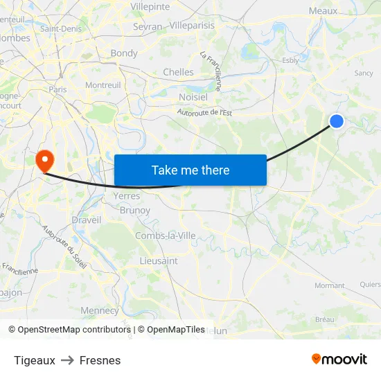 Tigeaux to Fresnes map