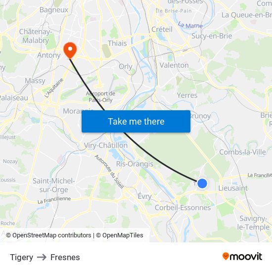 Tigery to Fresnes map