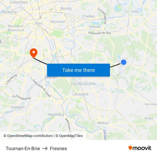 Tournan-En-Brie to Fresnes map