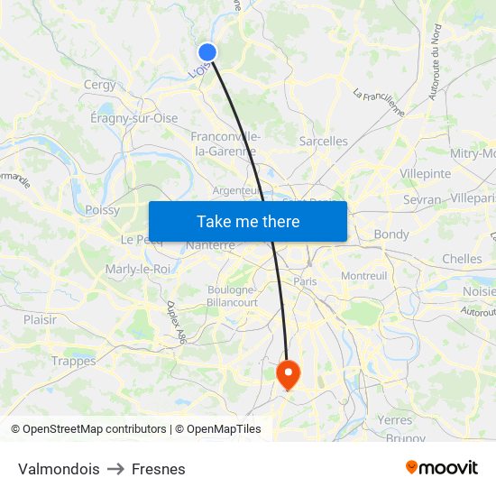 Valmondois to Fresnes map