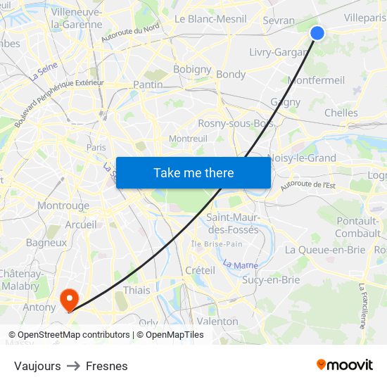 Vaujours to Fresnes map