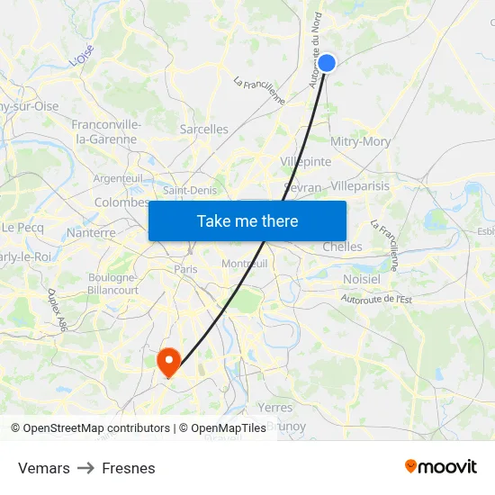 Vemars to Fresnes map