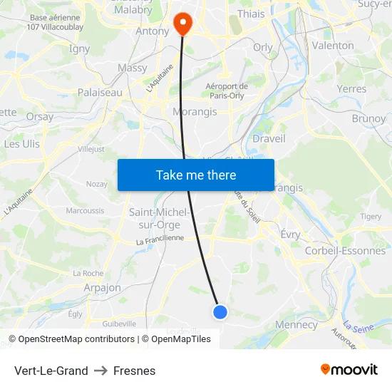 Vert-Le-Grand to Fresnes map