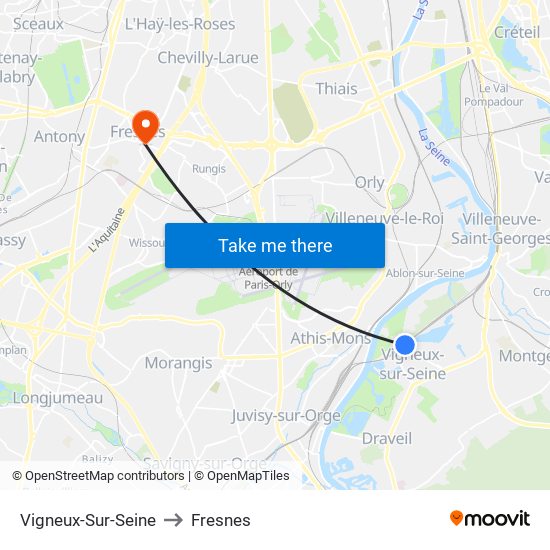 Vigneux-Sur-Seine to Fresnes map