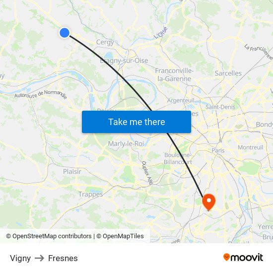 Vigny to Fresnes map