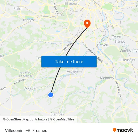 Villeconin to Fresnes map