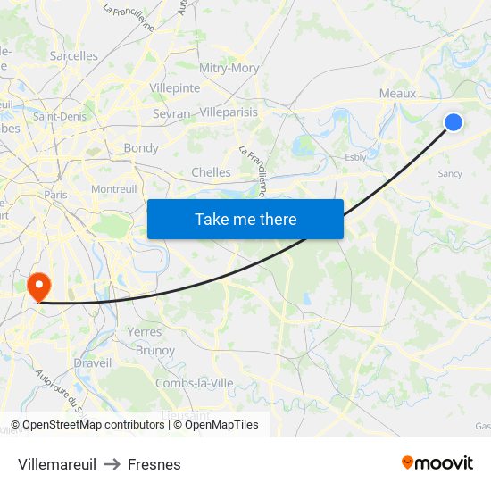 Villemareuil to Fresnes map