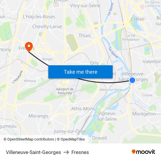 Villeneuve-Saint-Georges to Fresnes map