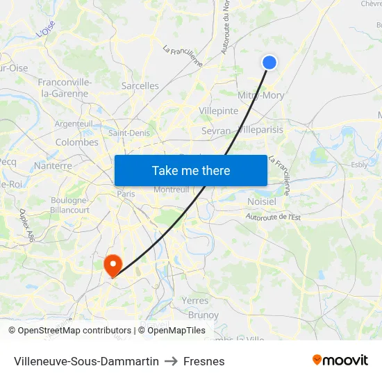 Villeneuve-Sous-Dammartin to Fresnes map