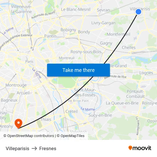 Villeparisis to Fresnes map