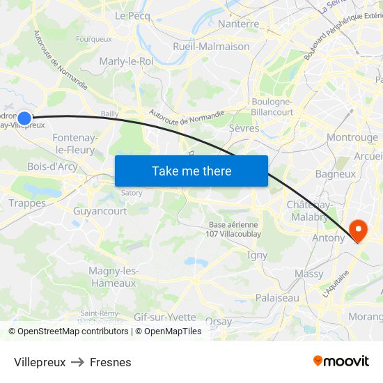 Villepreux to Fresnes map