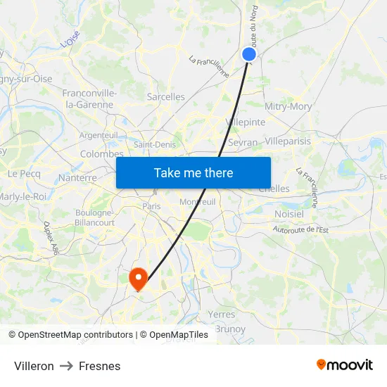 Villeron to Fresnes map