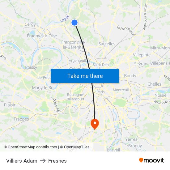 Villiers-Adam to Fresnes map