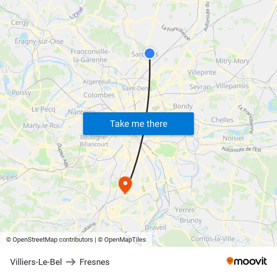 Villiers-Le-Bel to Fresnes map