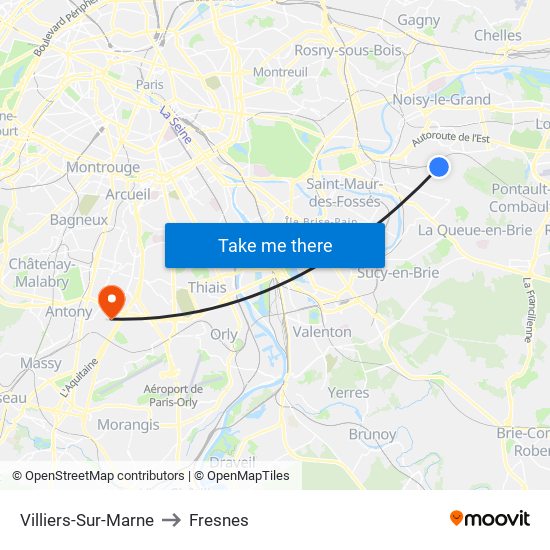 Villiers-Sur-Marne to Fresnes map