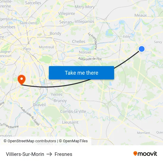 Villiers-Sur-Morin to Fresnes map