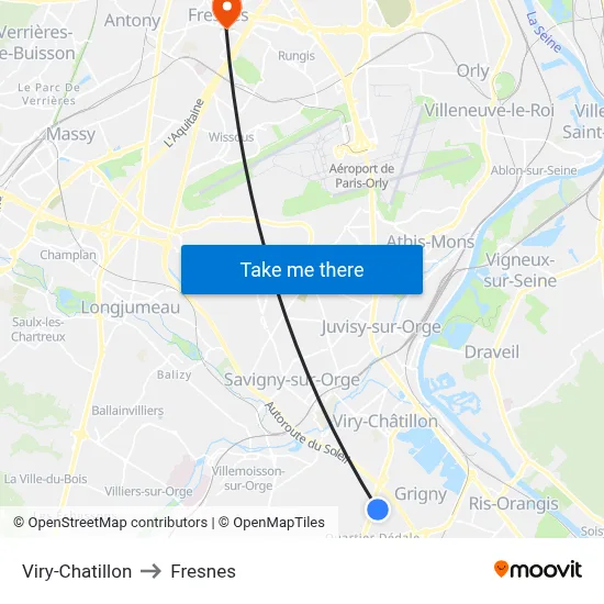 Viry-Chatillon to Fresnes map