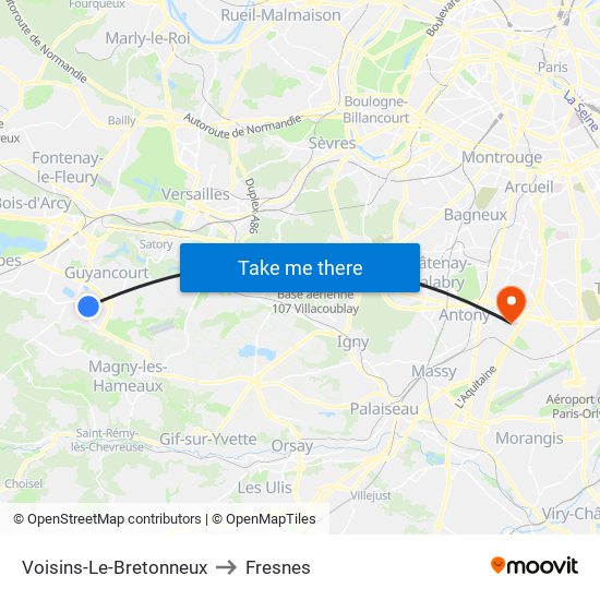 Voisins-Le-Bretonneux to Fresnes map