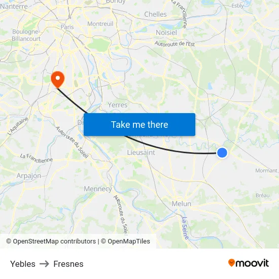 Yebles to Fresnes map