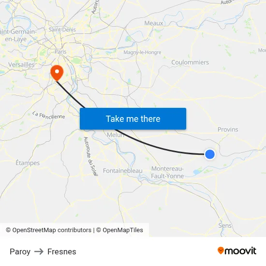 Paroy to Fresnes map