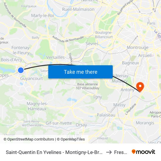 Saint-Quentin En Yvelines - Montigny-Le-Bretonneux to Fresnes map