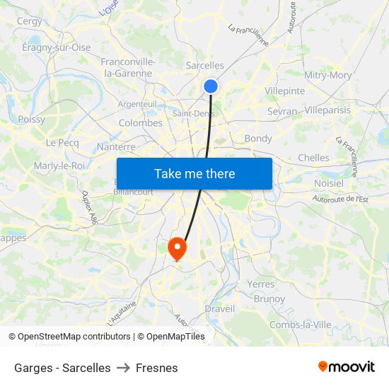 Garges - Sarcelles to Fresnes map