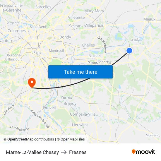 Marne-La-Vallée Chessy to Fresnes map