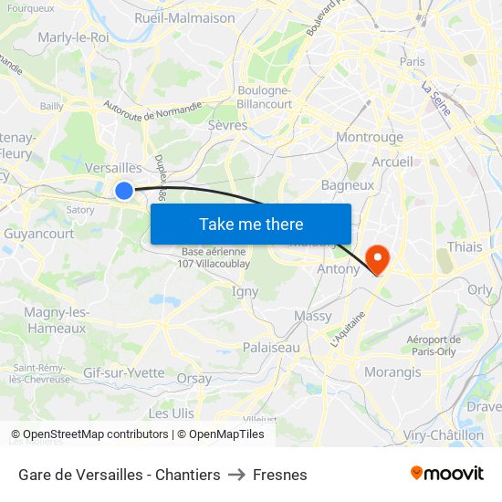 Gare de Versailles - Chantiers to Fresnes map
