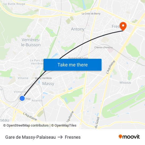 Gare de Massy-Palaiseau to Fresnes map